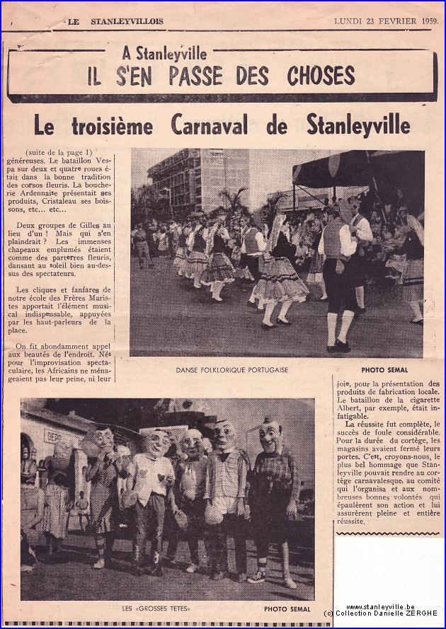 Coupure de presse Le Stanleyvillois février 1959