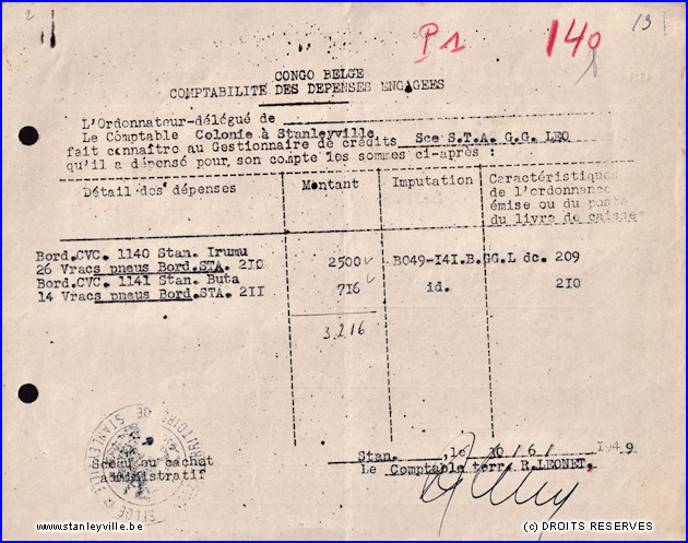 Document comptable Stanleyville